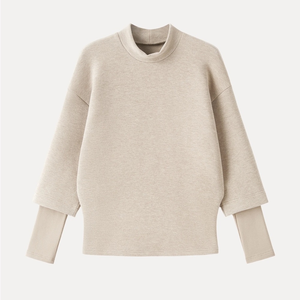 OGL NEW Heather Beige FuzzLuxe Mockneck Sleeve Warmer Top Size Medium - Picture 2 of 9